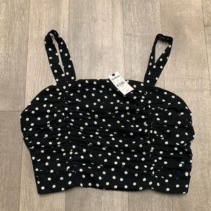 Womens NWT Express Polka Dot Ruched‎ Crop Top Shirt
